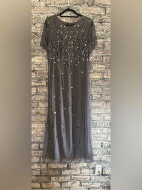 Papell Studio Beaded/Sequined  Steel Blue/Gray Dress with back zipper Stunning 🤩